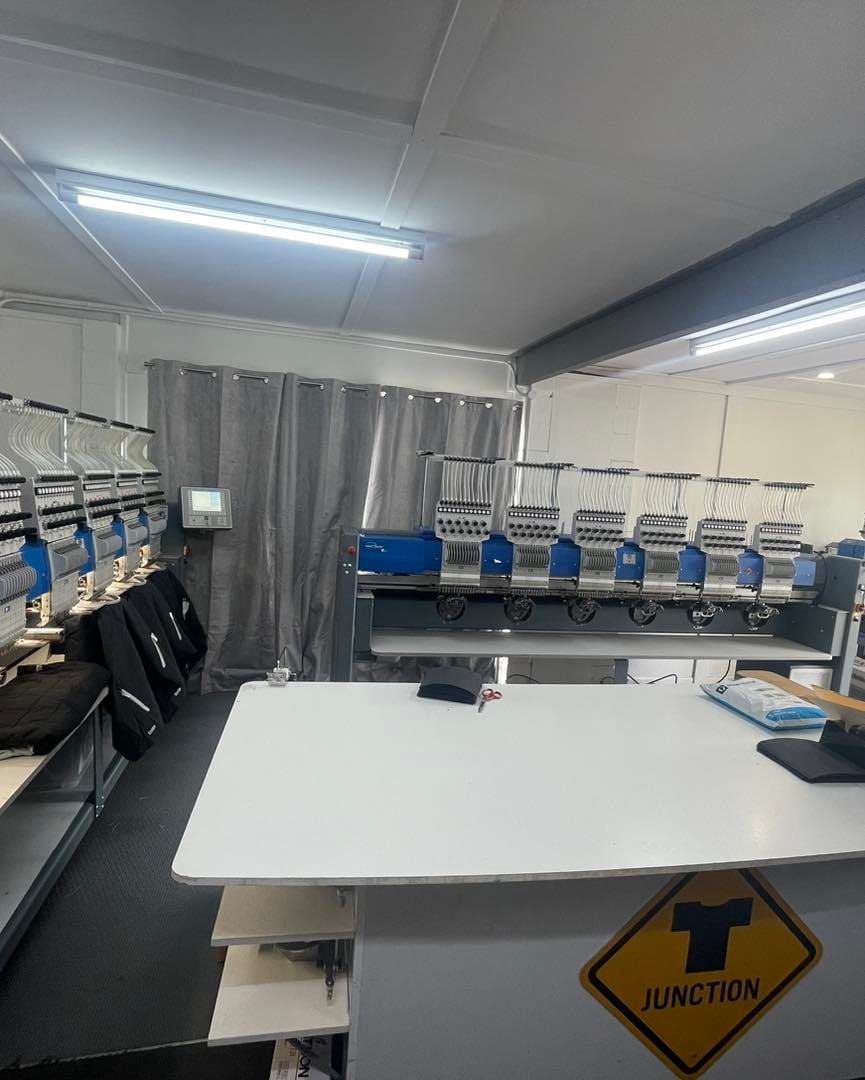 ALE embroidery room with two multi-head machines