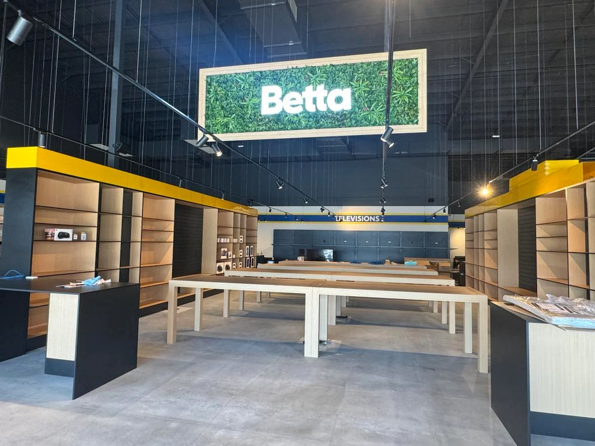 Betta hanging feature sign inside the store