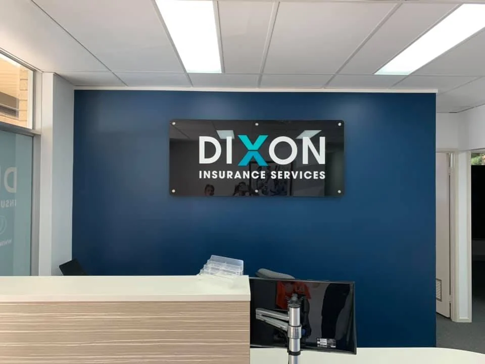 Dixon Insurance reception wall sign