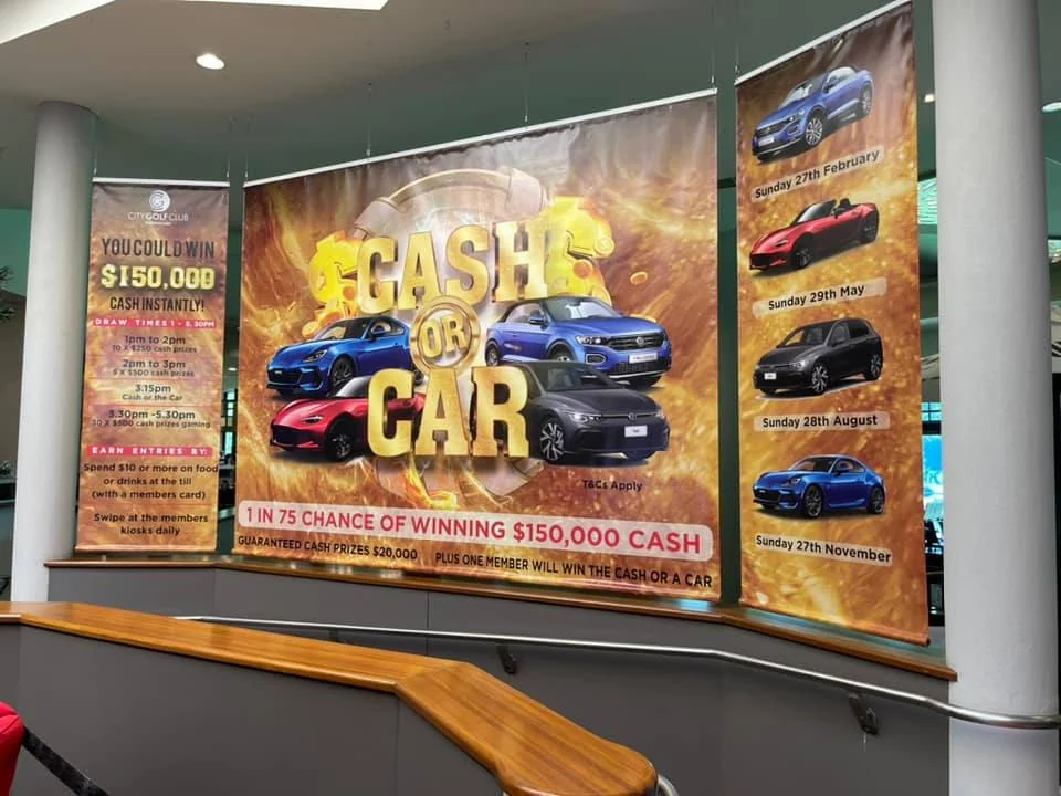 Cash or Car promotional display print