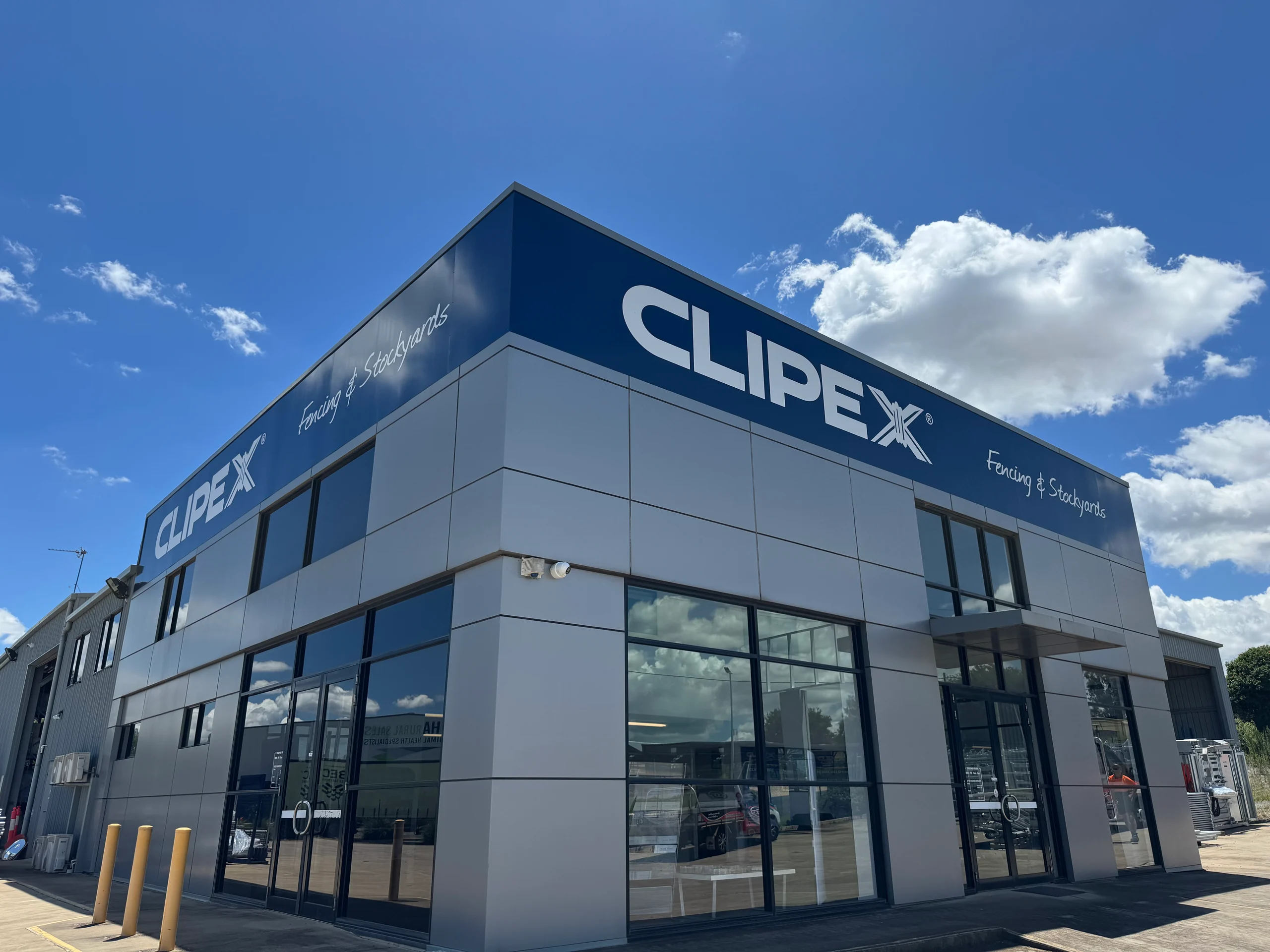 Clipex building signage on the corner of their new showroom