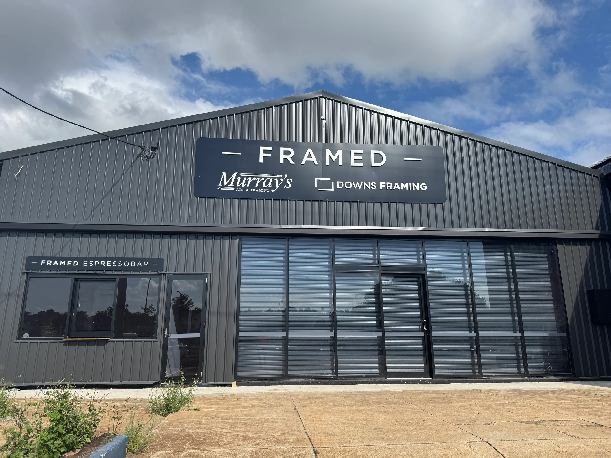 Framed Espresso Bar, Murrays and Downs Framing building signage, Toowoomba