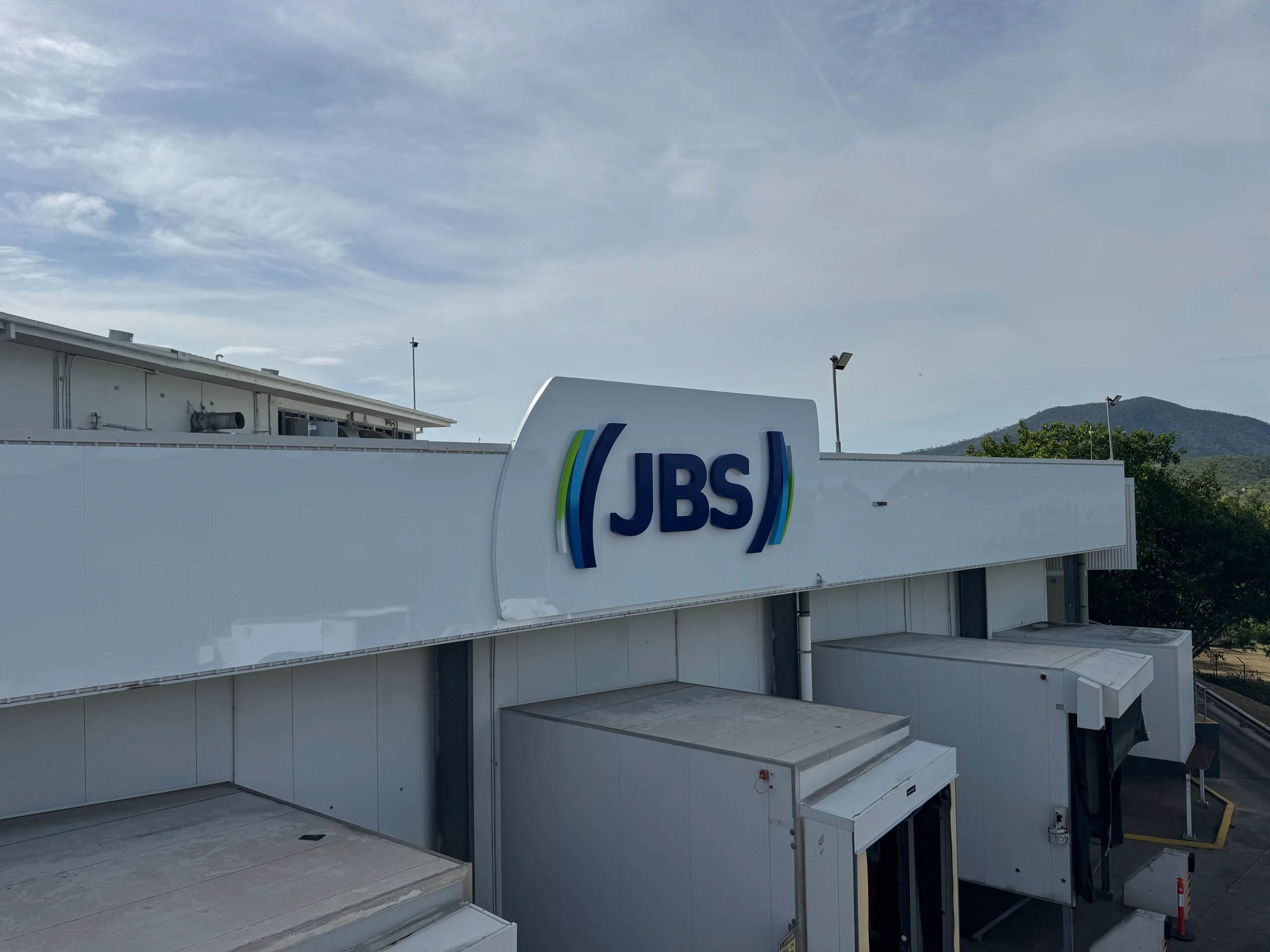 New JBS signage across the loading dock at JBS Rockhampton QLD