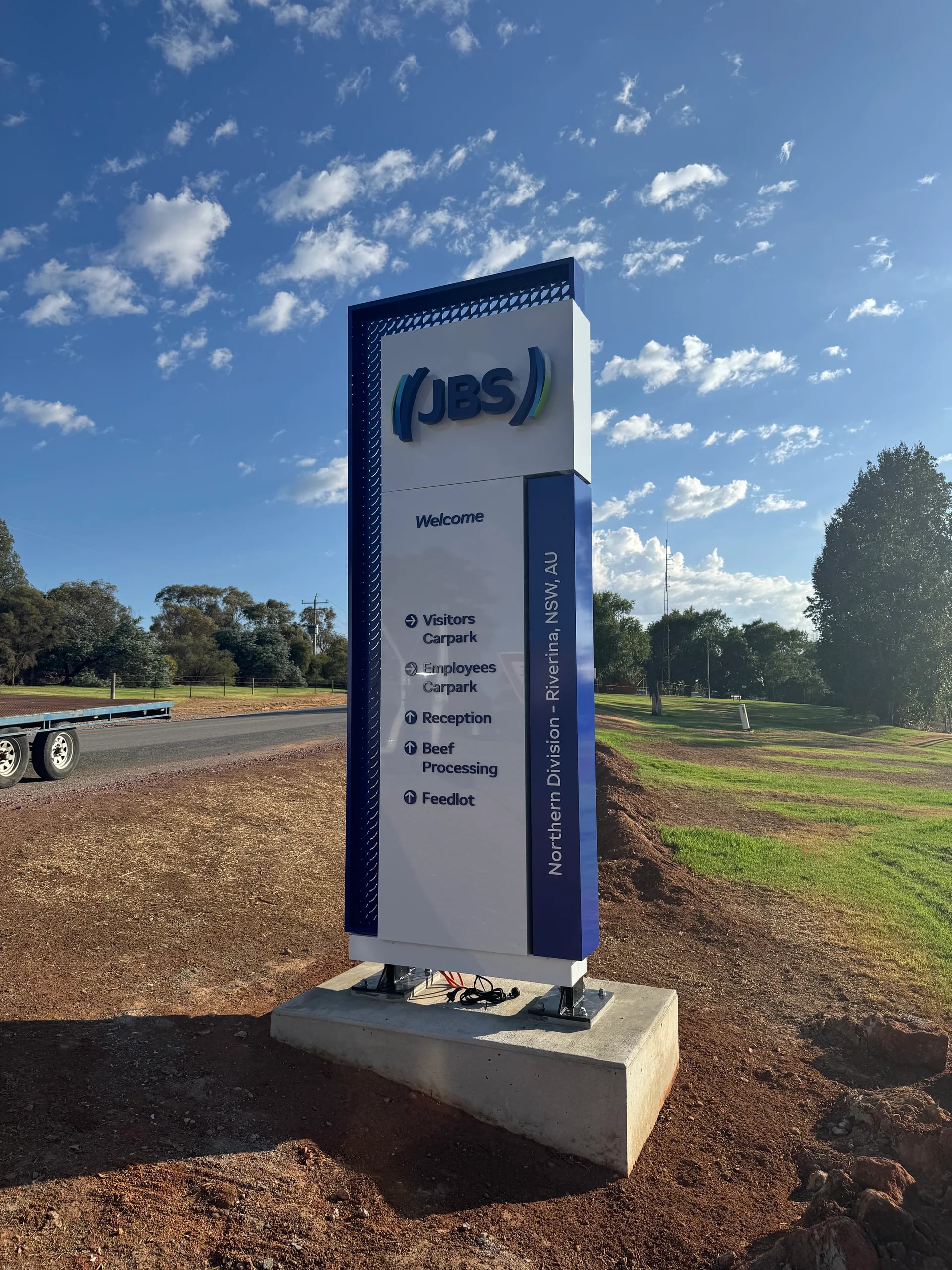 New JBS entry pylon at JBS Riverina, Yanco NSW