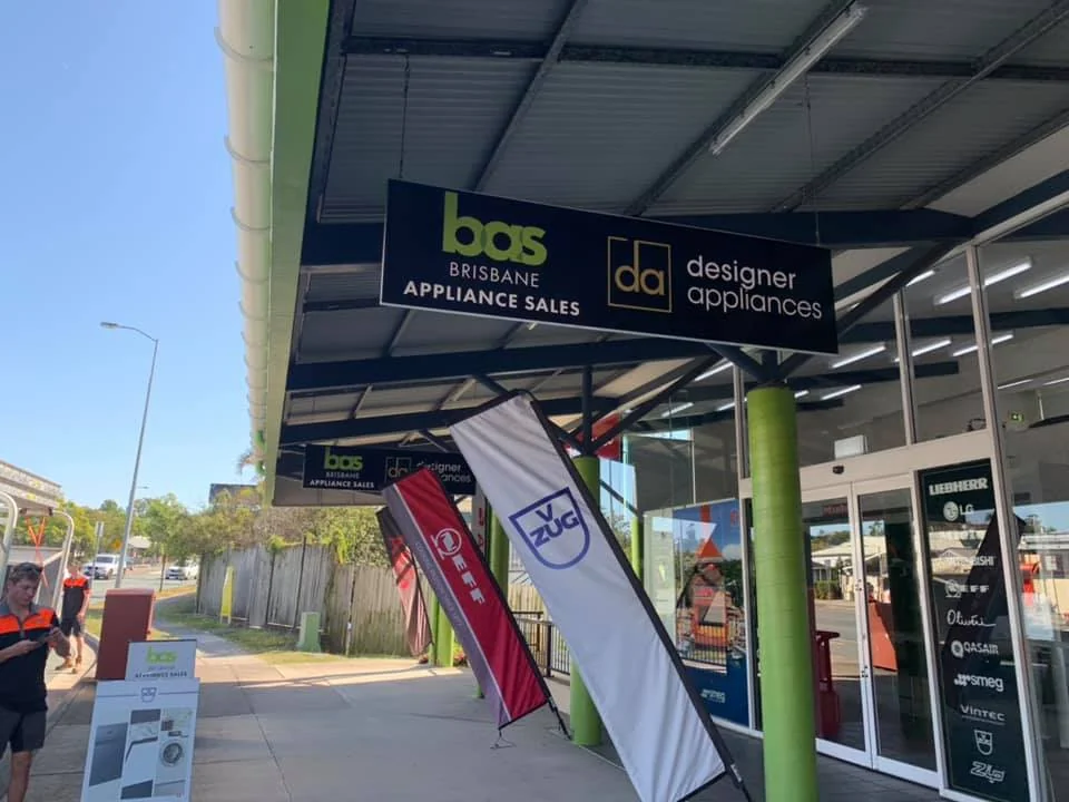 BAS Appliance Sales under-awning hanging signs